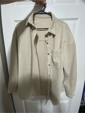 Beige Corduroy Button-Up Shacket